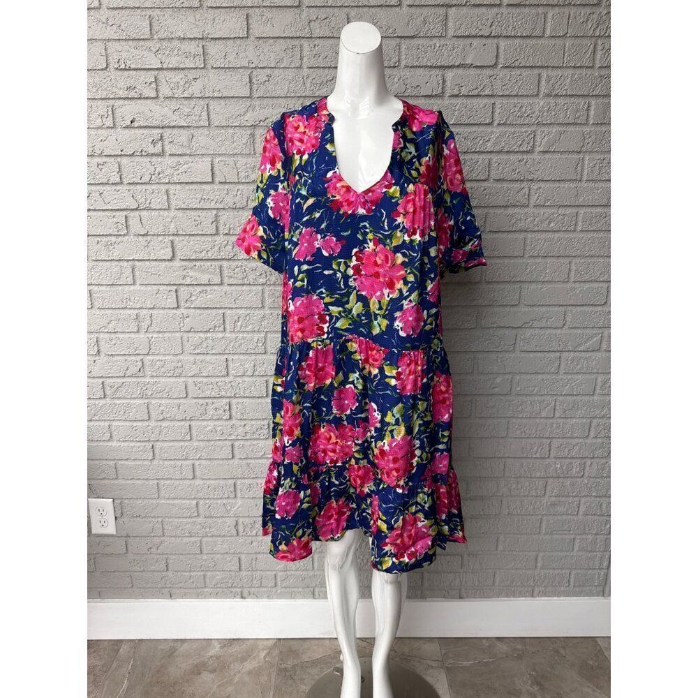 Tyler Boe Women Floral Crinkled Satin Tiered Dress Size M